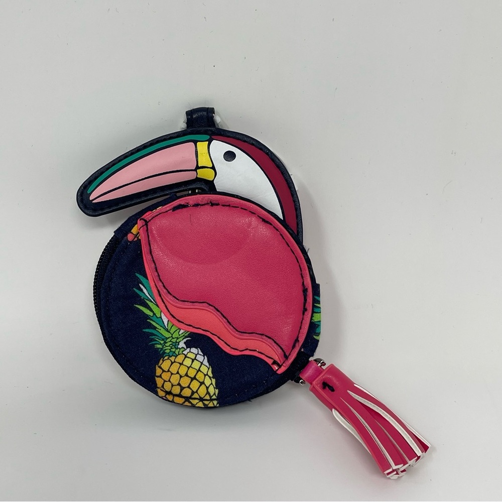 Vera Bradley Toucan Tropical Party Bird Coin Purse Bag Charm Pink Blue New - Picture 3 of 7